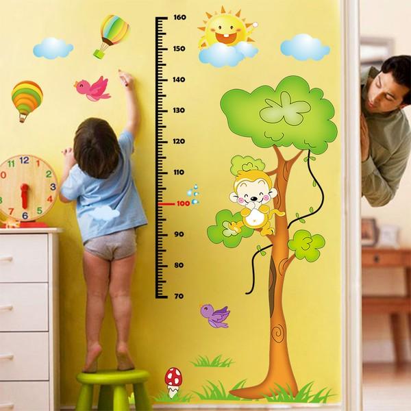 Decal dán tường đo chiều cao khỉ con