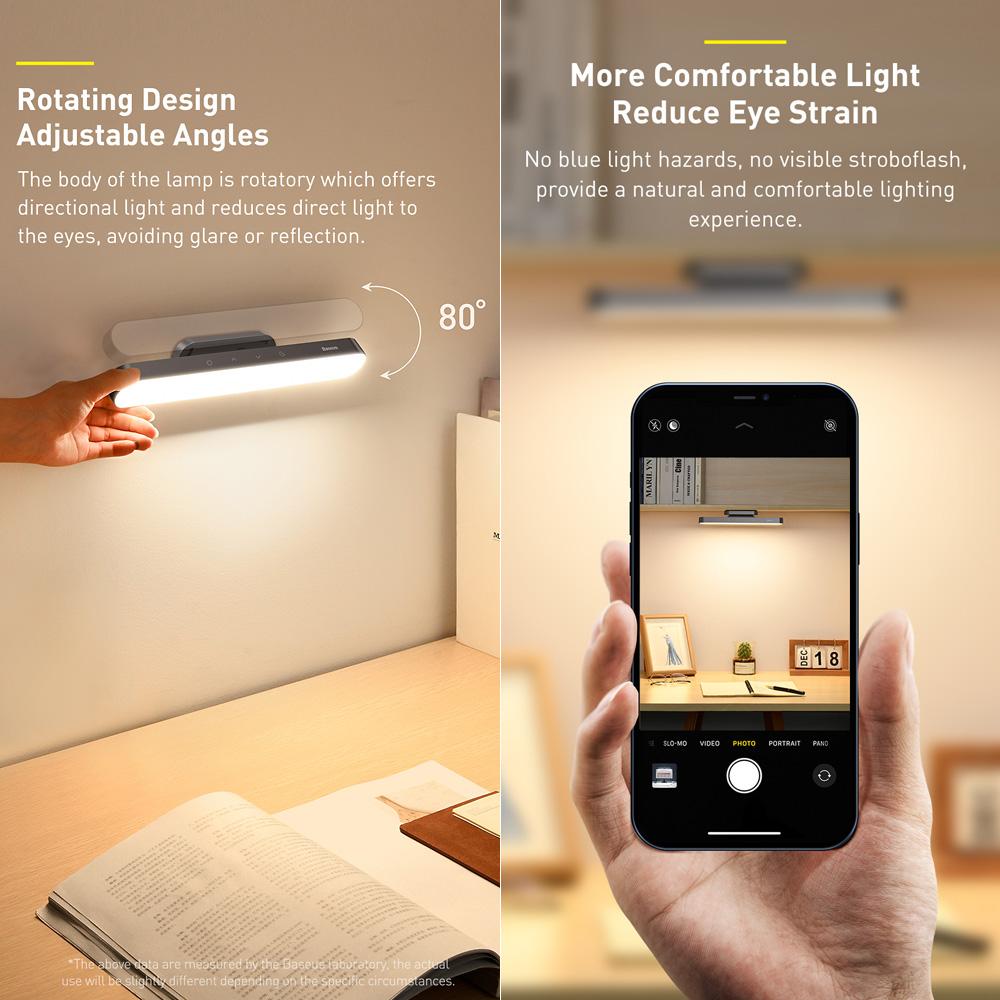 Baseus Wall Reading Light Stick Wireless Stepless Dimmable Touch Control Light Bar w/1800mAh Rechargeable