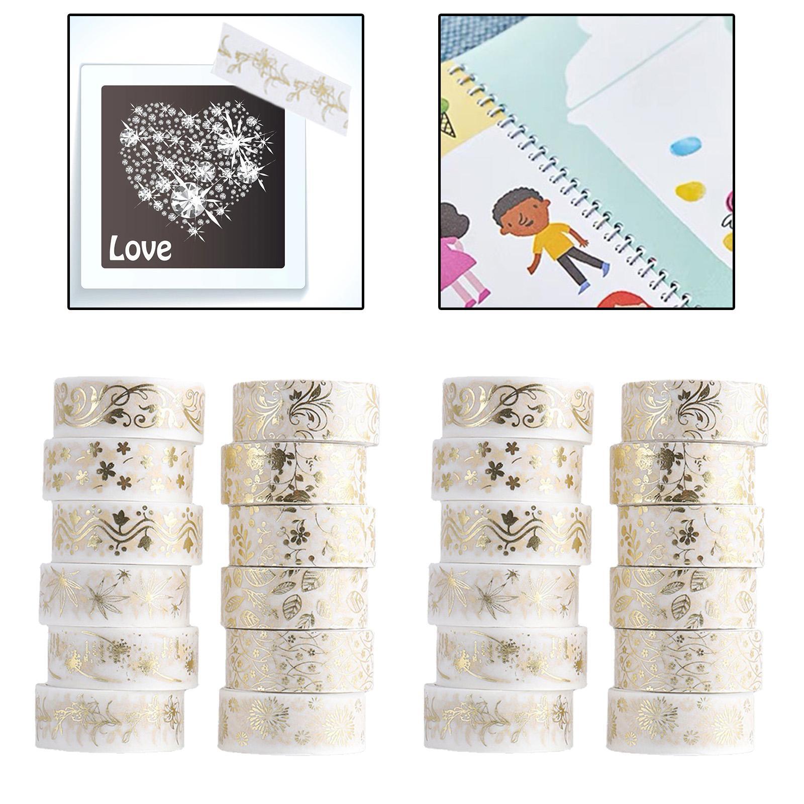 2x 12 Rolls Bronzing Washi Tape Set Retro Flowers And Plants Decorative Masking Tape Scrapbook Tape for DIY Craft Art Gift Wrapping