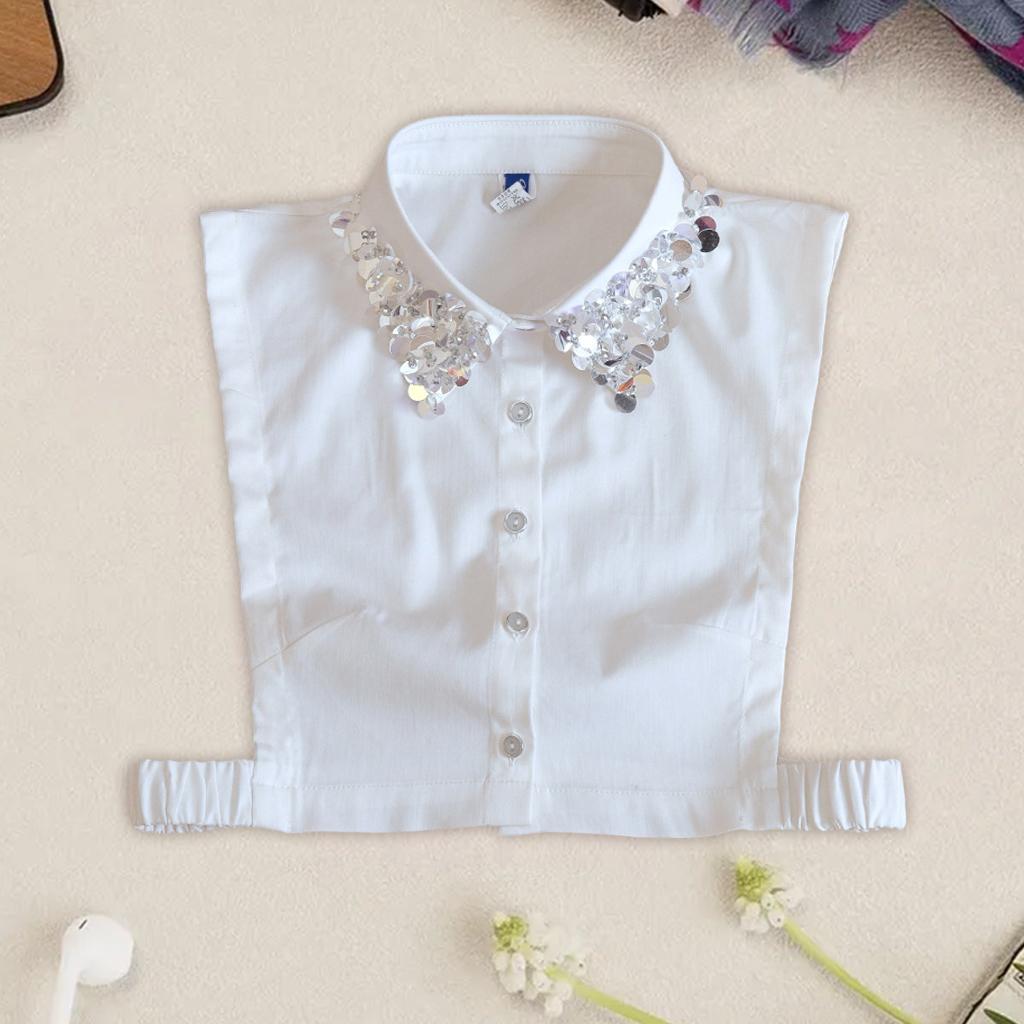 Women's Fashion Sequins Fake Collar Half Shirt Cotton Big Lapel False Collar Sweater Accessories