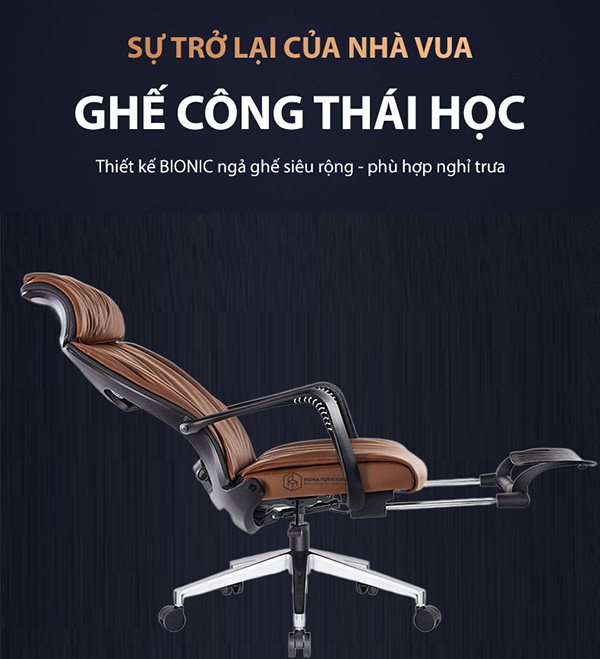 Ghế công thái học Nghia furniture E01, ngả lưng 170 độ, hỗ trợ cột sống cực tốt
