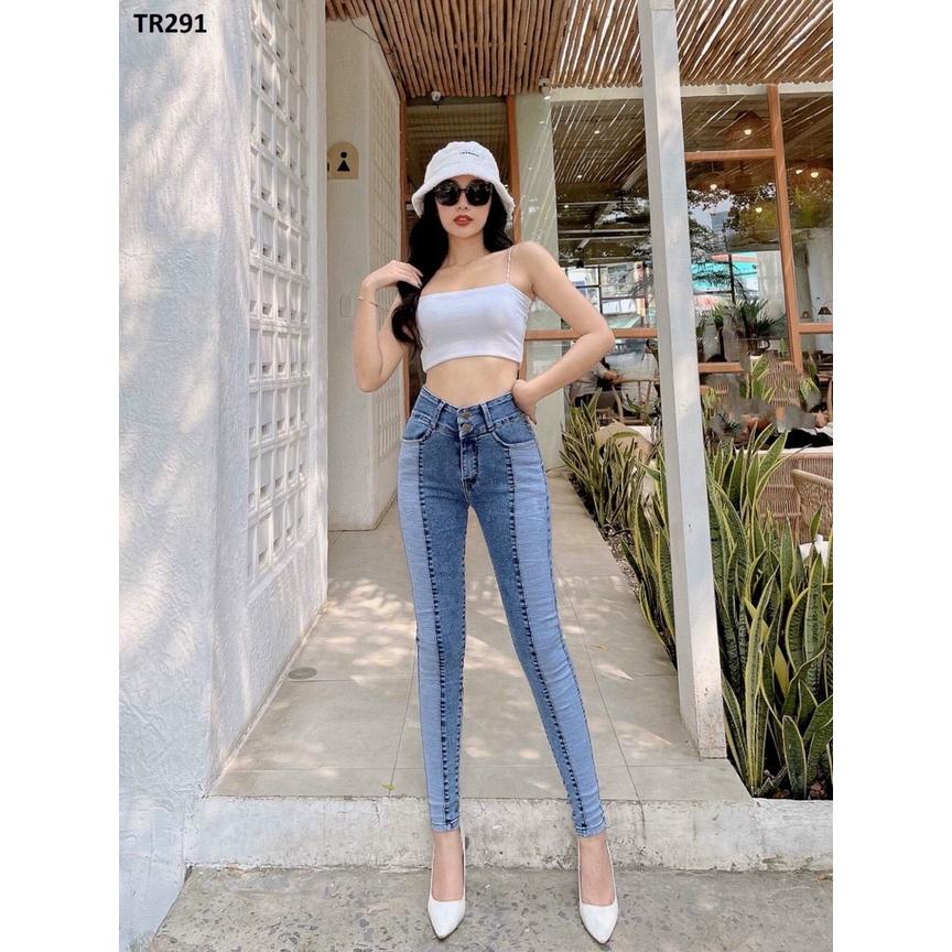 Quần Jeans Nữ Ghép Thân Lưng Cao CO Giãn Tôn Dáng