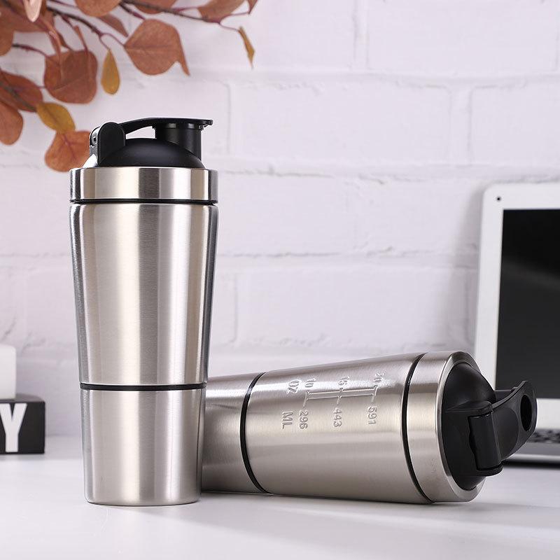 Bình Lắc Dinh Dưỡng Tường Đơn Bằng Thép Không Gỉ Với Bóng Trộn, Thể Dục Thể Thao Bình, Đôi Quy Mô Bình Lắc 700ML