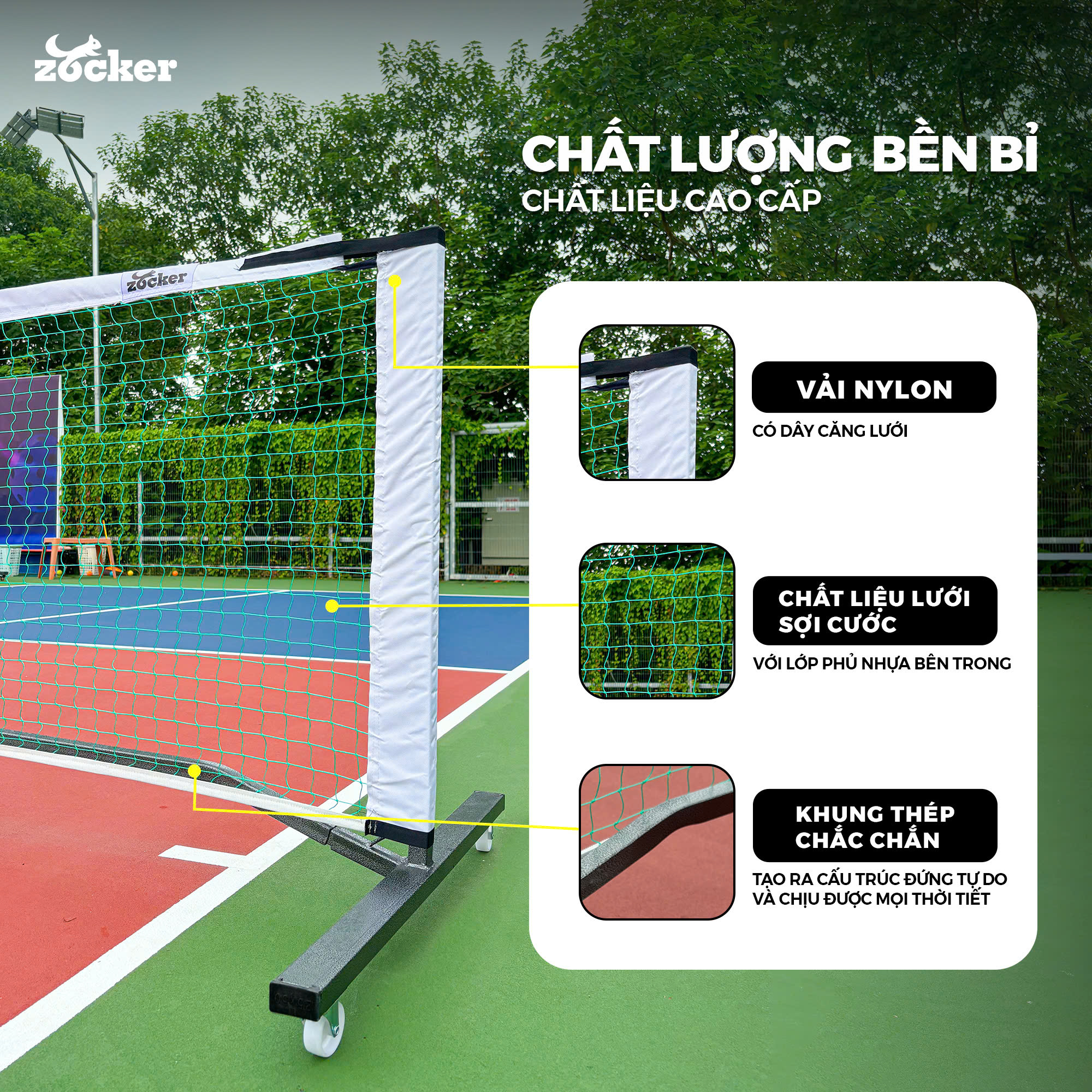 Khung Lưới Pickleball Zocker ZLP25 Đạt Chuẩn Thi Đấu Cao Cấp, Dễ Dàng Tháo Lắp Di Chuyển