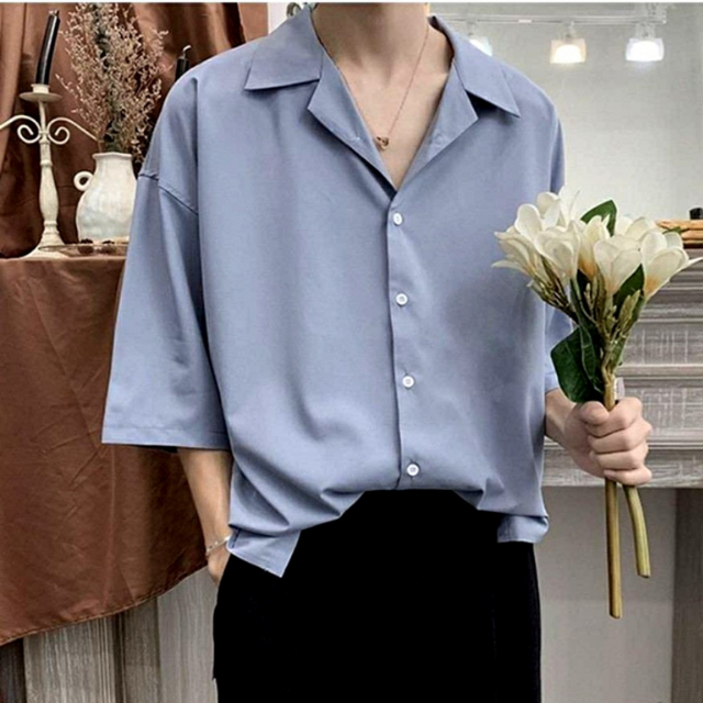 Áo sơ mi nam form rộng cổ ve cổ vest tay ngắn vải lụa nhiều màu 40-90kg