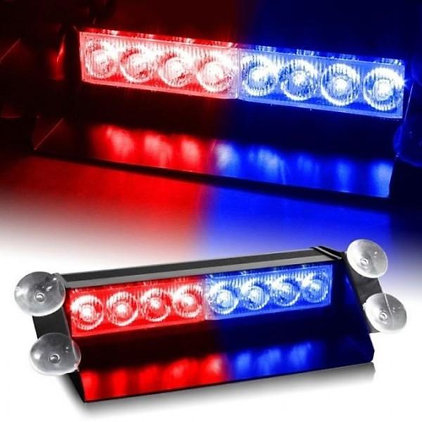 Đèn Chớp Police Xanh Đỏ 8 LED - Đèn Nháy Cảnh Sát Cho Ô Tô