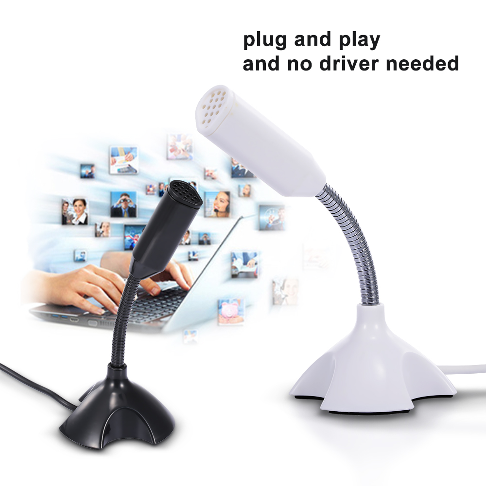 Micrô Mini USB Để Chat Hát Karaoke Cho PC Laptop Có Giá Đỡ, Màu Trắng