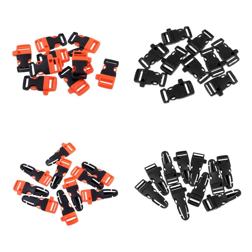 10pcs Cord Bracelet Side Release Buckle Survival Whistle 7.5x3.5cm Black