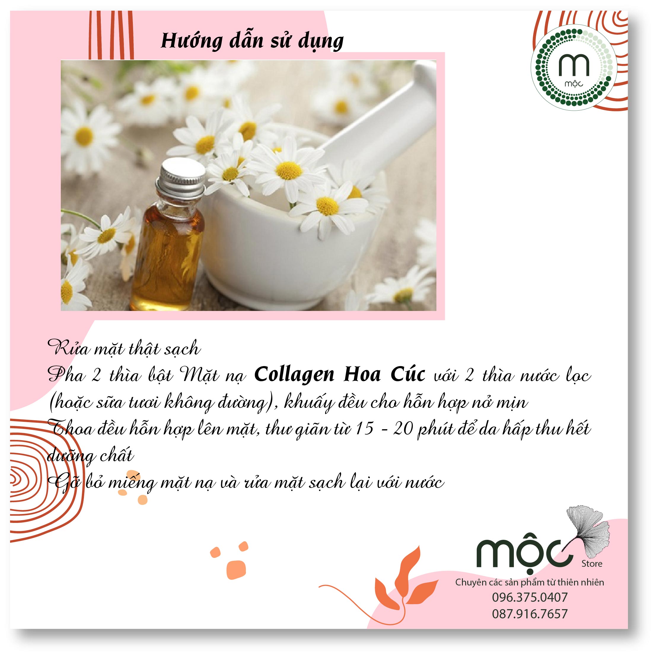 Bột Collagen Hoa Cúc đắp mặt nạ nguyên chất từ thiên nhiên 100ml handmade