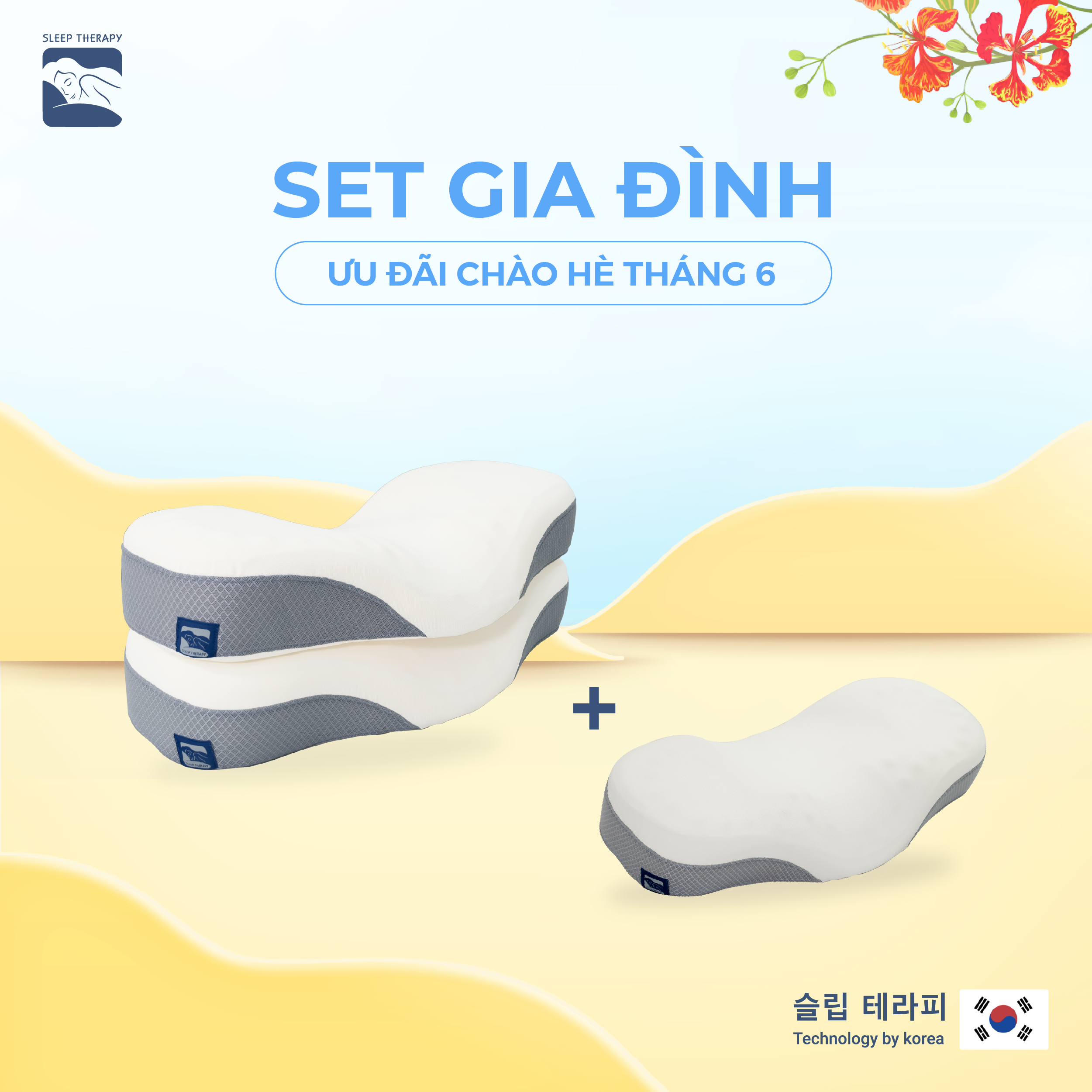 Set gối gia đình - Gối ngủ ngon giảm đau vai gáy cổ - Sleep Therapy - Màu ngẫu nhiên