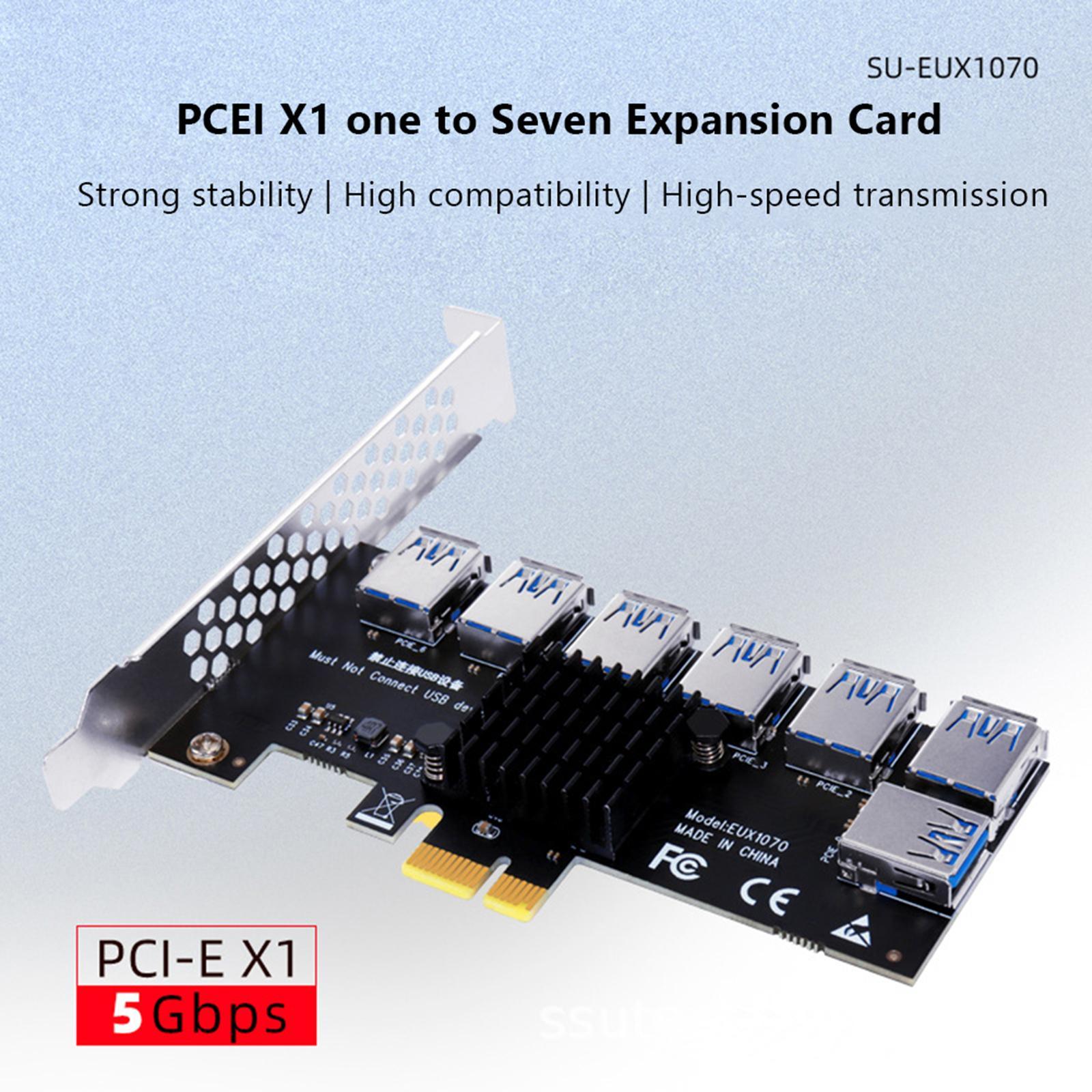 PCIe 1 to 7 PCI Express USB3.0 7 Ports 7 USB Sockets 1x to 7x Riser Card for Windows XP