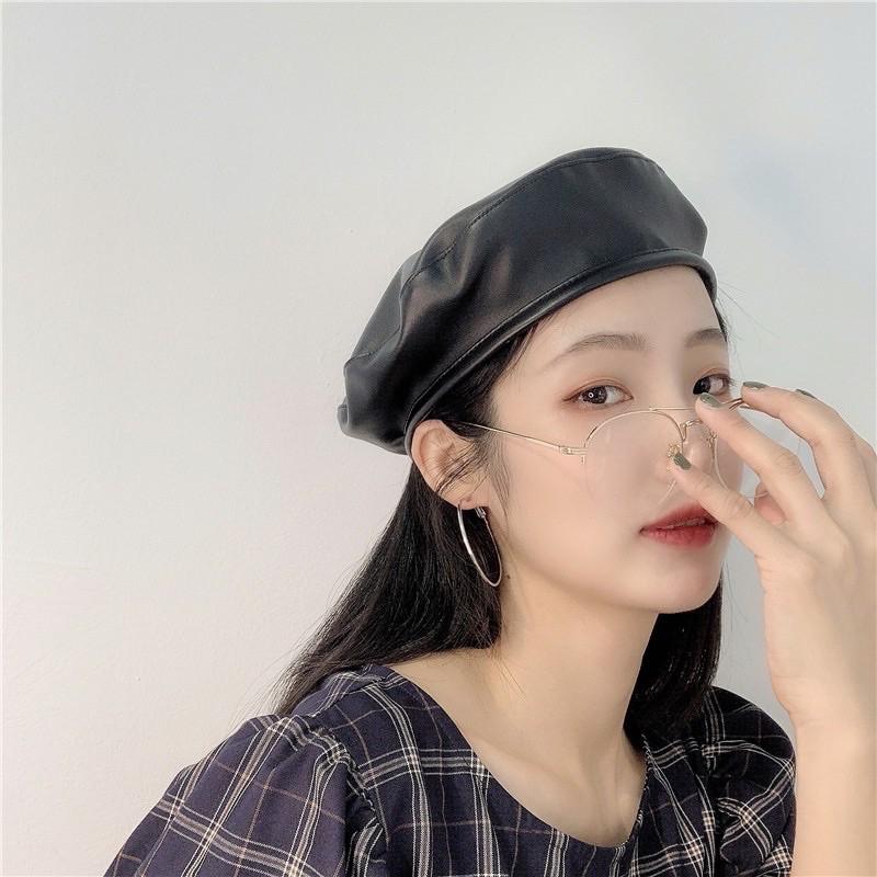 MŨ NỒI BERET NỮ, NÓN NỒI MŨ ULZZANG NÓN BERET DẠ MŨ BERET VIỀN DA CÓ DÂY NỚI CHỈNH