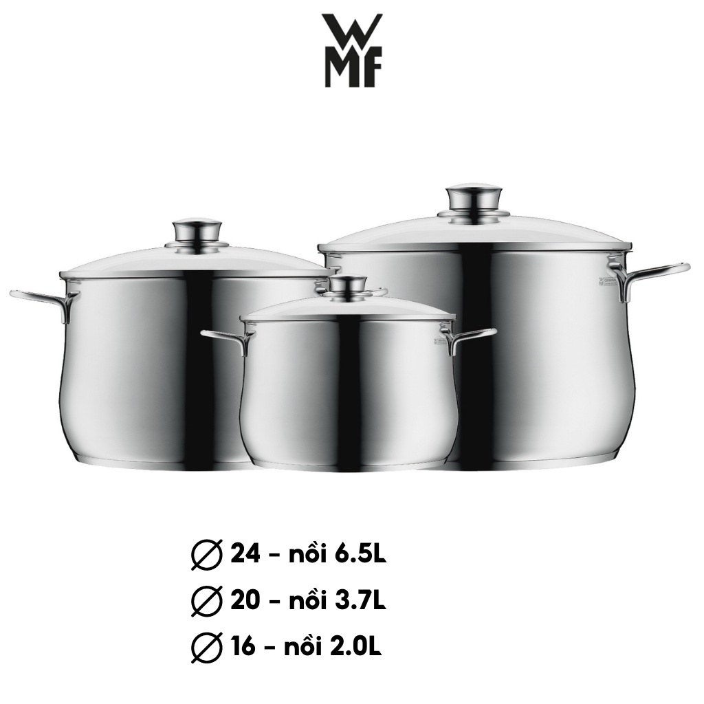 Bộ Nồi WMF DIADEM PLUS 3 Món COOKWARE SET Chất Liệu Thép Không Gỉ Cromargan, Bảo Hành 24 Tháng 0730036040