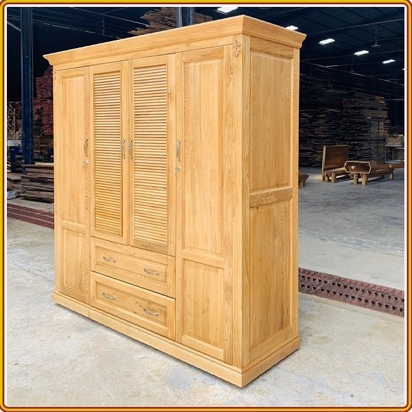 Tủ Quần Áo Gỗ Sồi Mỹ Tự Nhiên Cao Cấp - 4 Cánh + 2 Ngăn Kéo