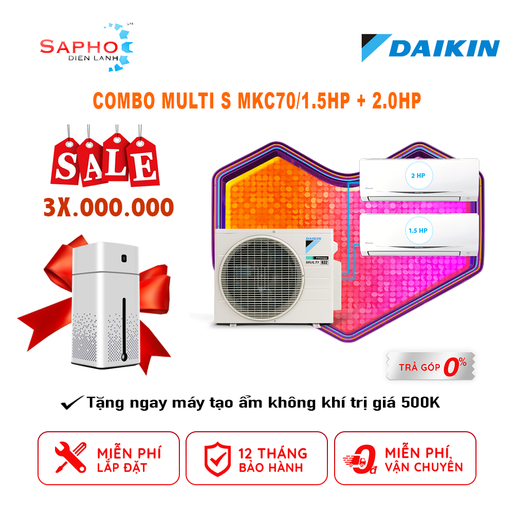 Hệ Thống Máy Lạnh Multi S Daikin MKC70SVMV/CTKC35RVMV+CTKC50RVMV Gas R32 Treo Tường Inverter 1 Chiều Lạnh Hàng Chính Hãng - Chỉ giao tại HCM