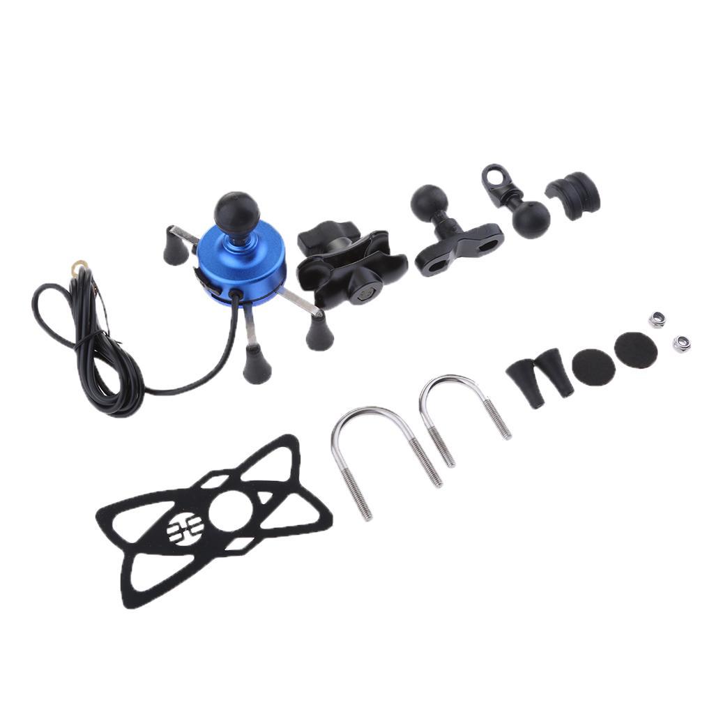 Motorcycle Cell Phone Handlebar Mount Holder USB Charger 4.7-6 Inch