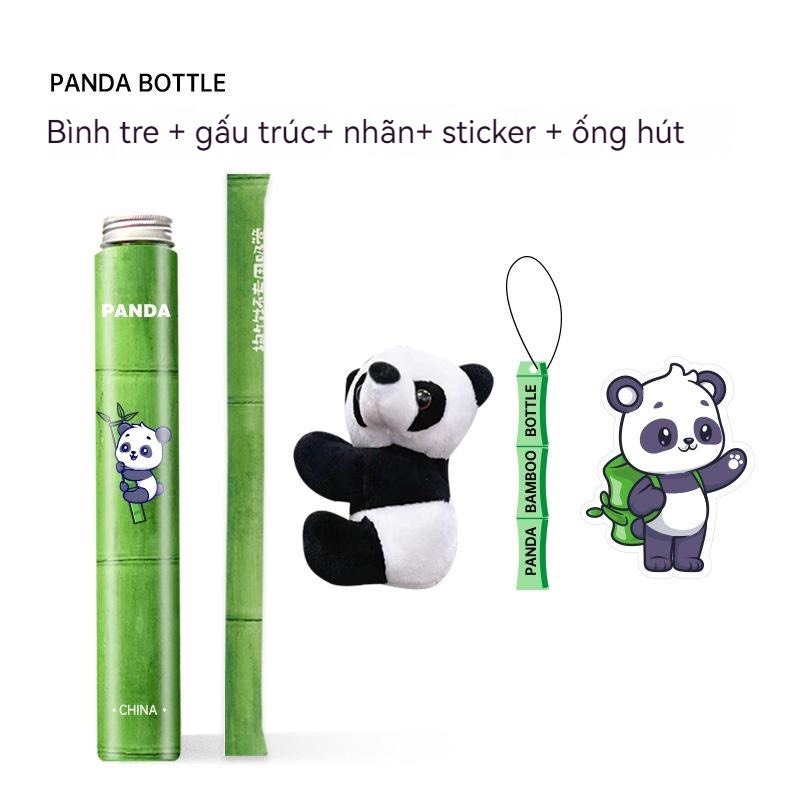 Combo Bình Nước Gấu Trúc Kèm Sticker,Ống hút,Gấu treo Hottend 2023