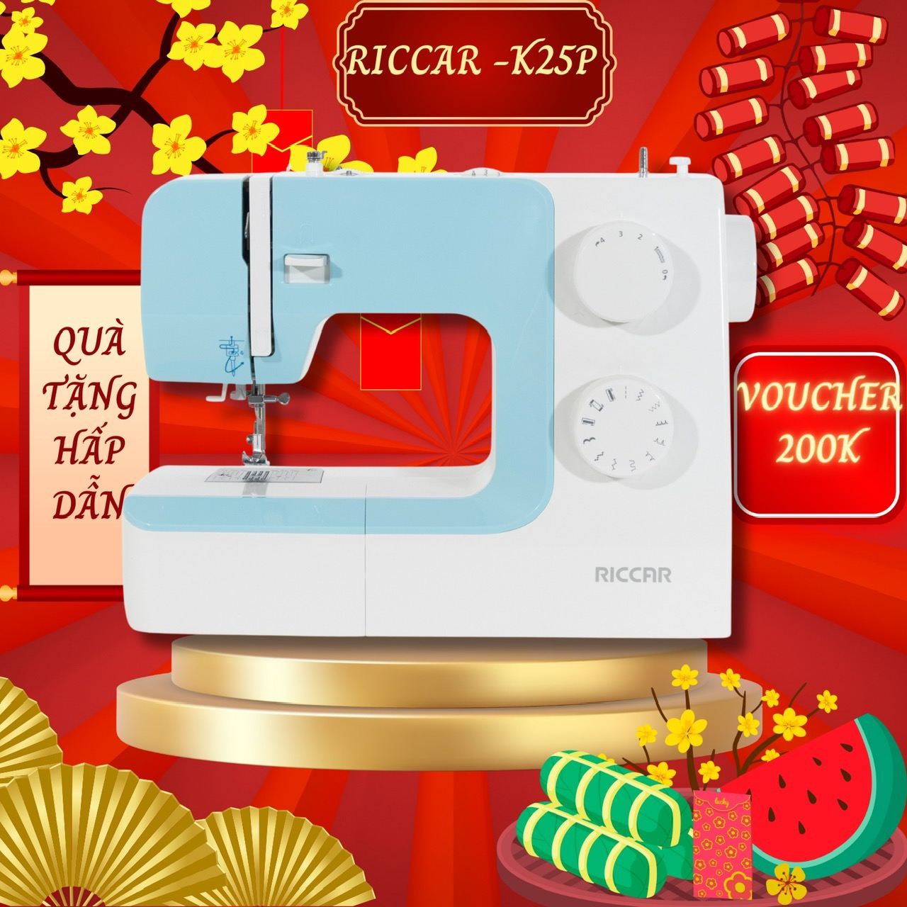 Máy may gia đình Riccar K25P-Thương hiệu Nhật bản-Hàng chính hãng