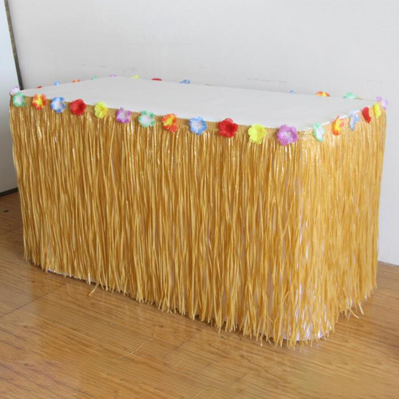 Artifical Grass Table Skirt Hawaiian Table Skirt Decor Lightweight Tropical Luau Party Decoration for Photo Props Camping Summer Theme Party