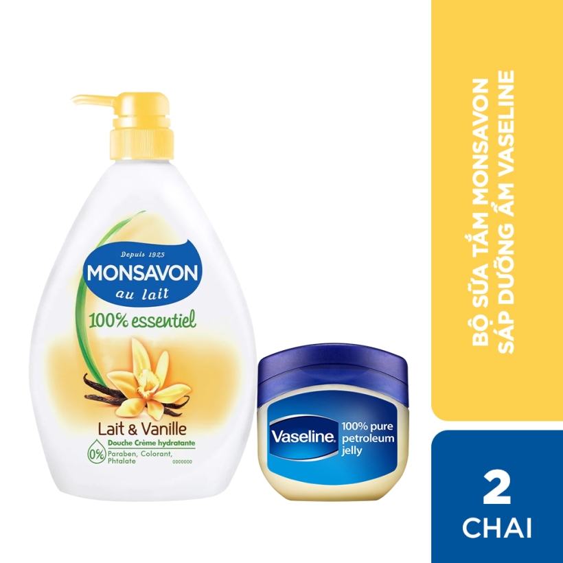 Bộ sữa tắm Monsavon 1000ml + sáp dưỡng ẩm Vaseline 50ml