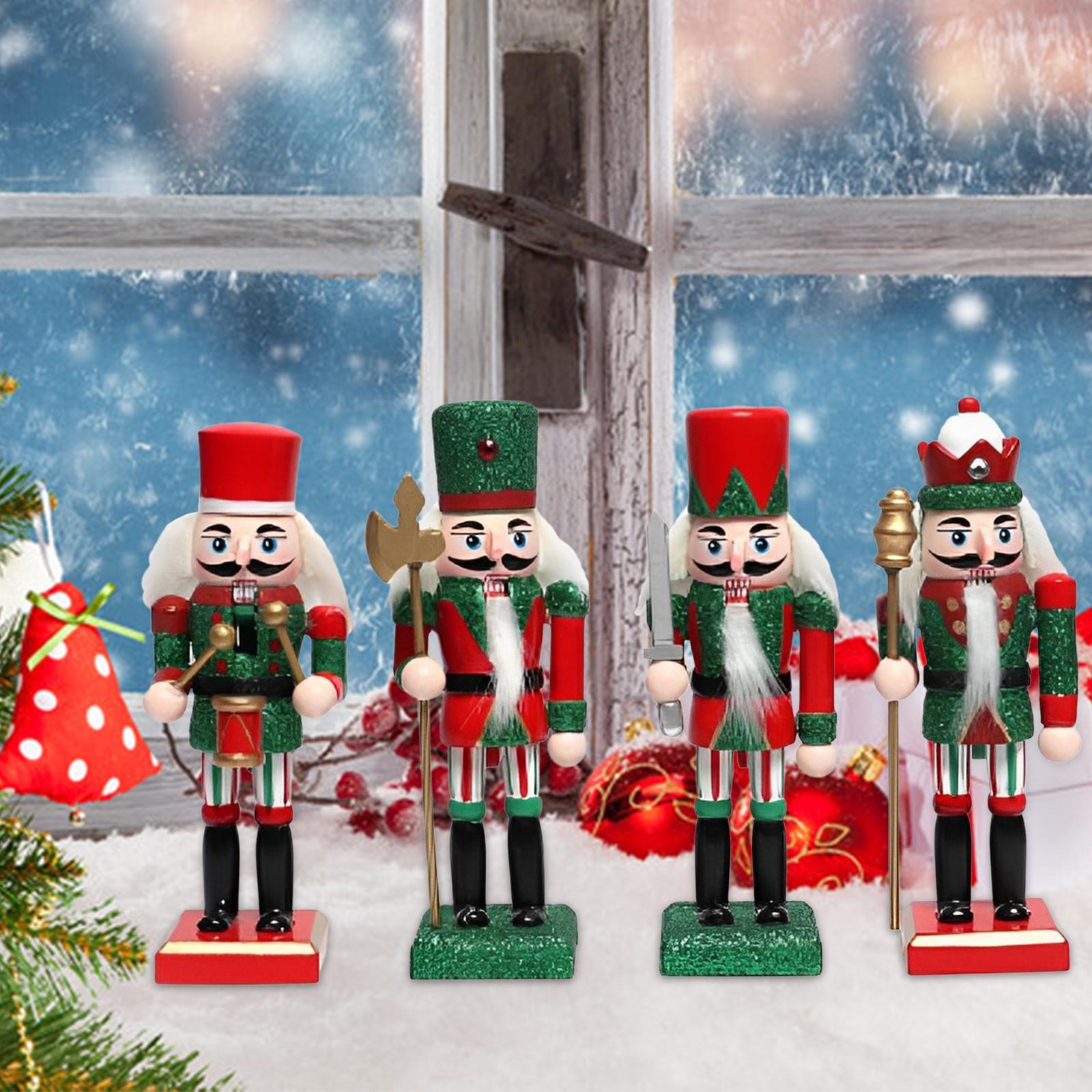 Christmas Nutcracker Figurine Ornament Set Traditional Sturdy Multifunctional Stable Base Wooden Doll Table Decoration for House Warming Party