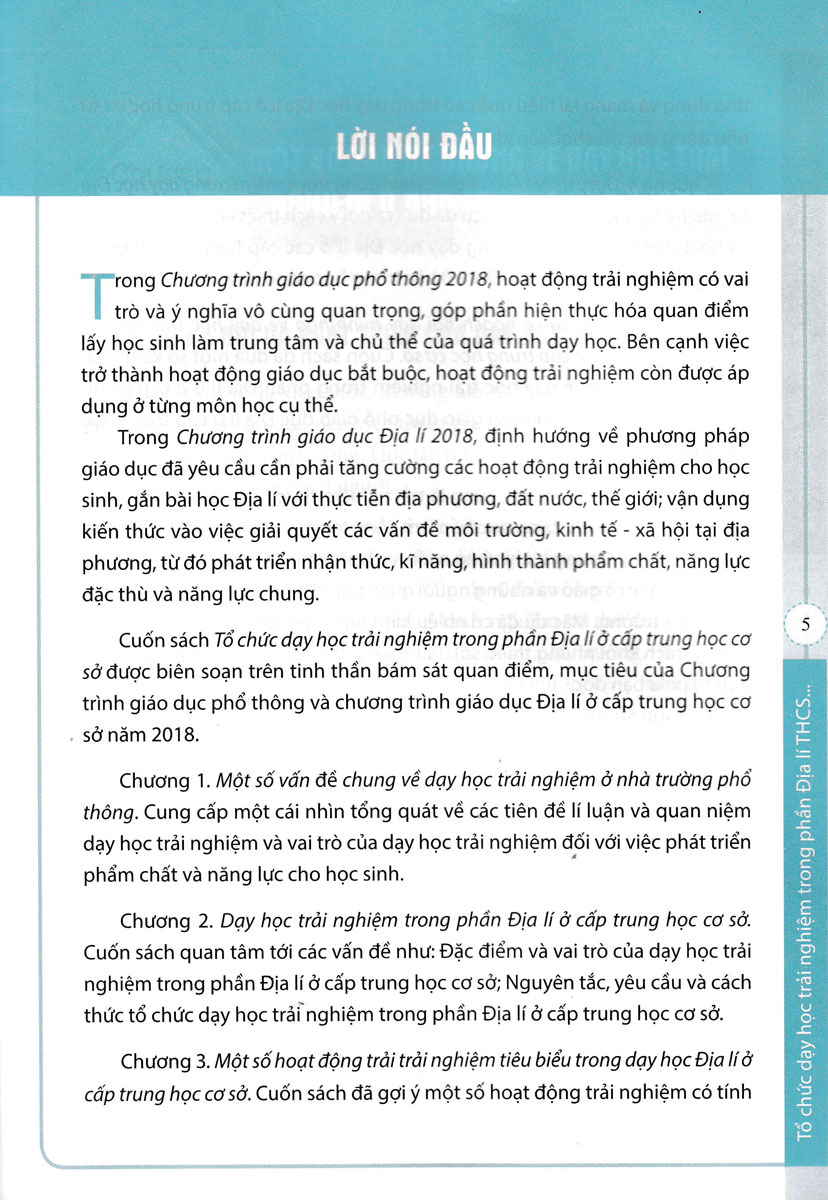 Tổ Chức Dạy Học Trải Nghiệm Trong Môn Lịch Sử Và Địa Lí THCS - Phần Địa Lí (Theo Chương Trình GDPT 2018 Và SGK Mới)