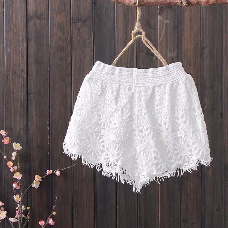 Quần sóc ren nữ có lớp lót cạp chun hàng QC