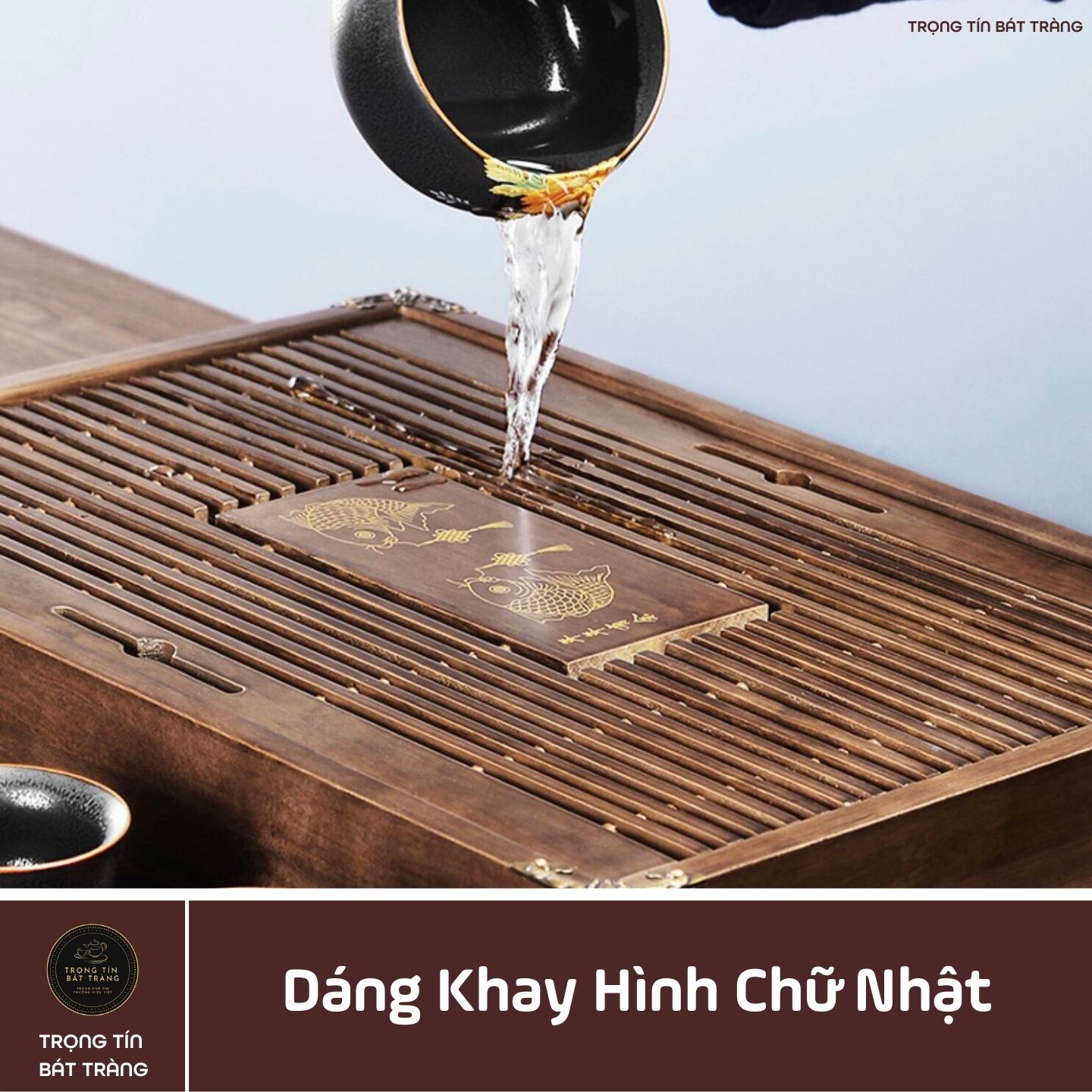 KT 27 Khay Trà Tre Cao Cấp Chữ Nhật Trung Kích Thước 43*27*5.5