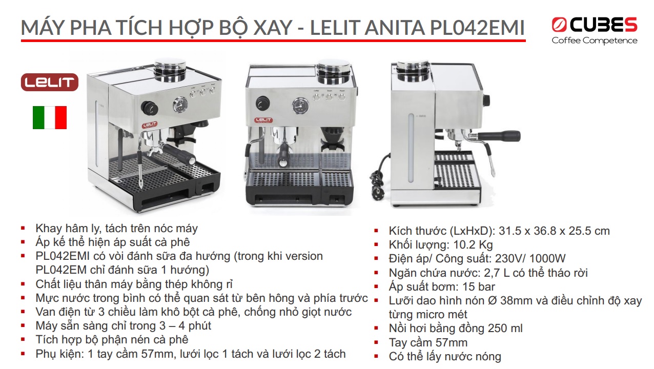 Máy pha cà phê Lelit Anita - phiên bản đặc biệt PL042EMI - Hàng nhập khẩu chính hãng từ Ý