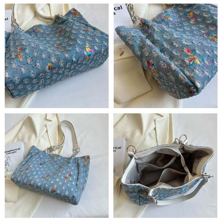 HÀNG QUẢNG CHÂU - TÚI TOTE XÁCH TAY HOẶC ĐEO VAI JEAN DENIM CỠ LỚN ĐÍNH CƯỜM CAO CẤP - TV79219