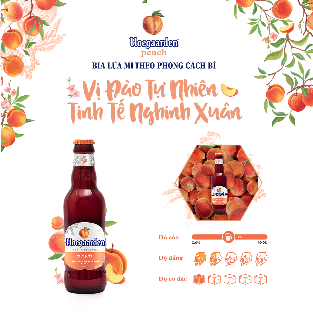 Thùng 24 Chai Bia Hoegaarden Peach - Bia Bỉ Vị Đào (248ml/chai)