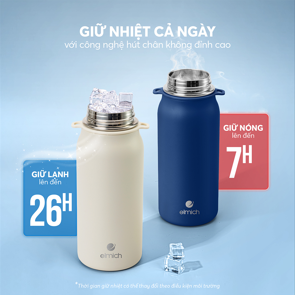 Bình giữ nhiệt inox 316 Elmich EL8331 1L, Hàng chính hãng, kèm ống hút silicone, chống tràn -JoyMall
