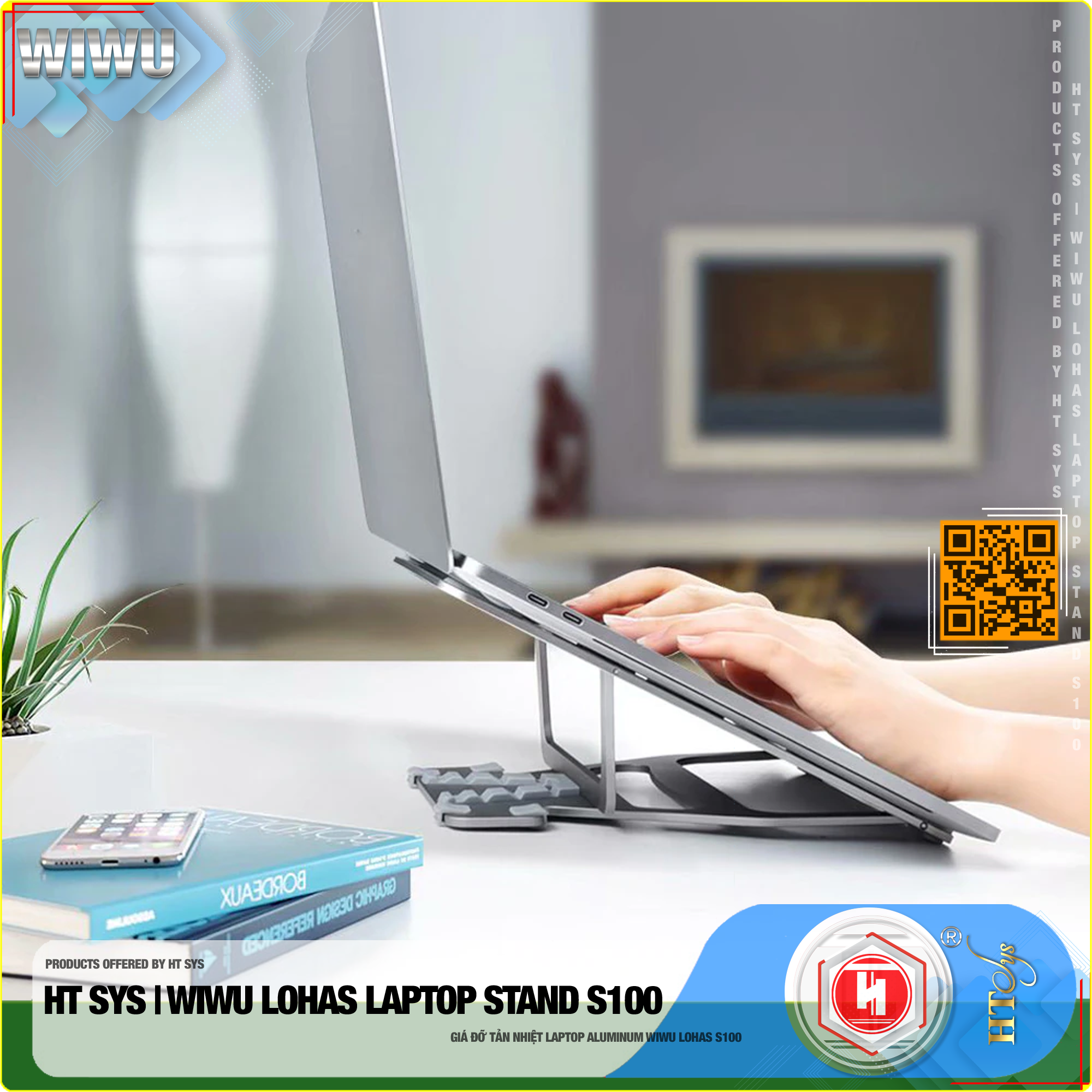 Giá đỡ laptop gấp gọn HT SYS wiwu LOHAS laptop STAND s100 - Hợp kim nhôm cao cấp - Đế tản nhiệt laptop, macbook, máy tính xách tay - 05 Chế độ điều chỉnh góc độ - Phù hợp cho máy 11-17.3 inch -  [Hàng Nhập Khẩu]