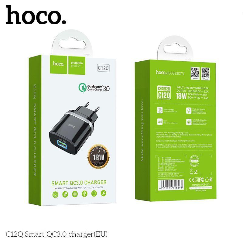 Củ Sạc Nhanh 18W QC3.0 Hoco C12Q - Cốc Sạc Nhanh Cổng USB Hỗ Trợ QC3.0, QC2.0 - Hàng Chính Hãng