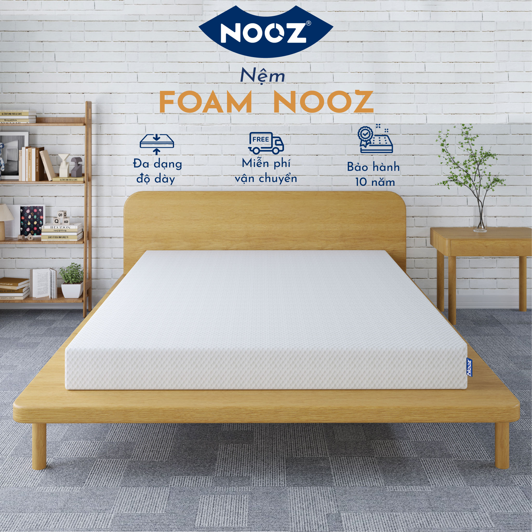 Nệm Foam NOOZ Home Goods  Tiêu Chuẩn CertiPUR-US Với Hai Tầng Foam Nâng Đỡ Ruột Đệm Cao Su Non Vỏ Nệm Tencel