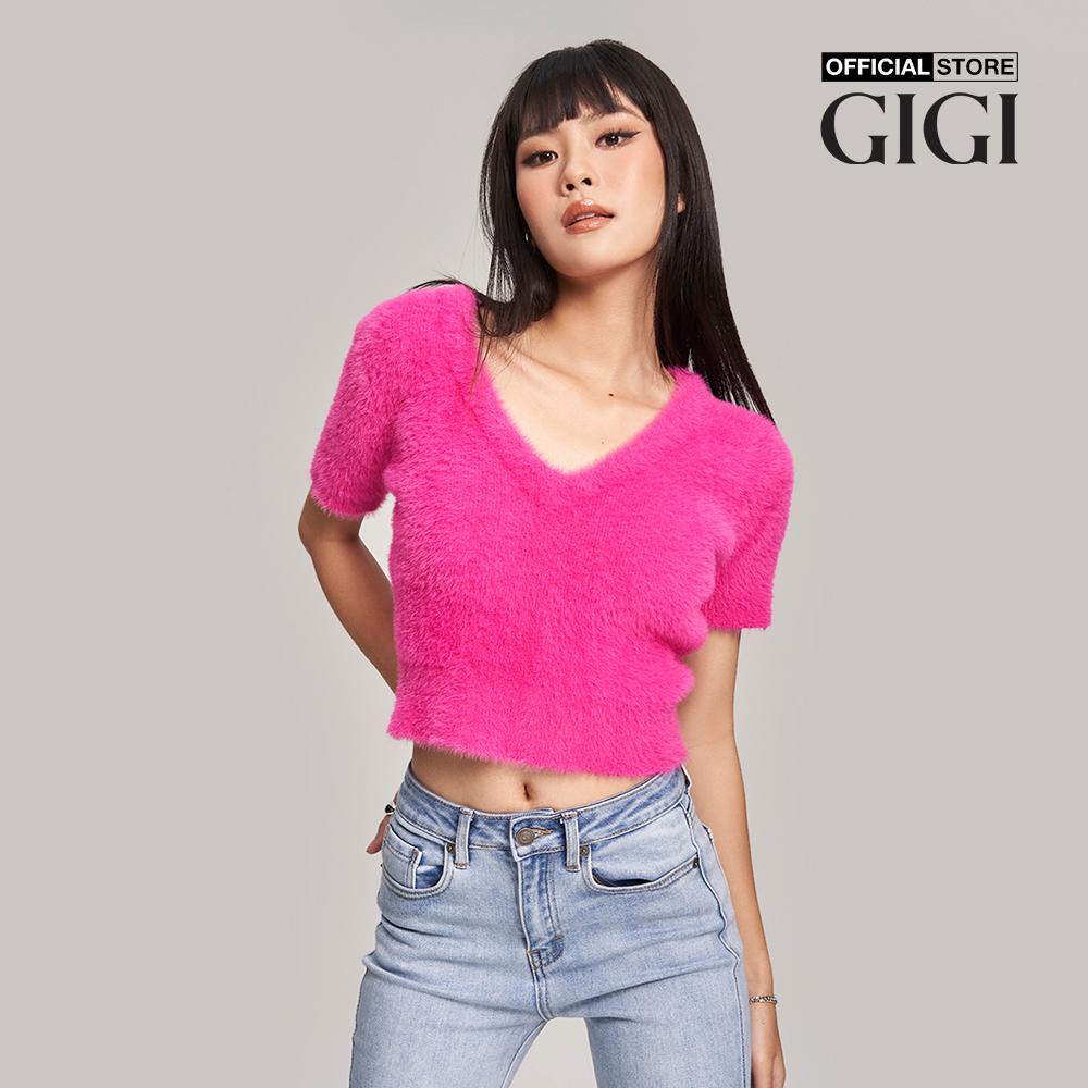 GIGI - Áo dệt kim nữ tay ngắn cổ V nữ tính G1303K222711