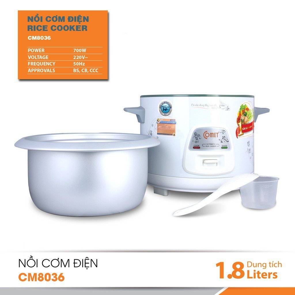 Nồi Cơm Điện Nắp Rời Comet CM8036 - Hàng Chính Hãng