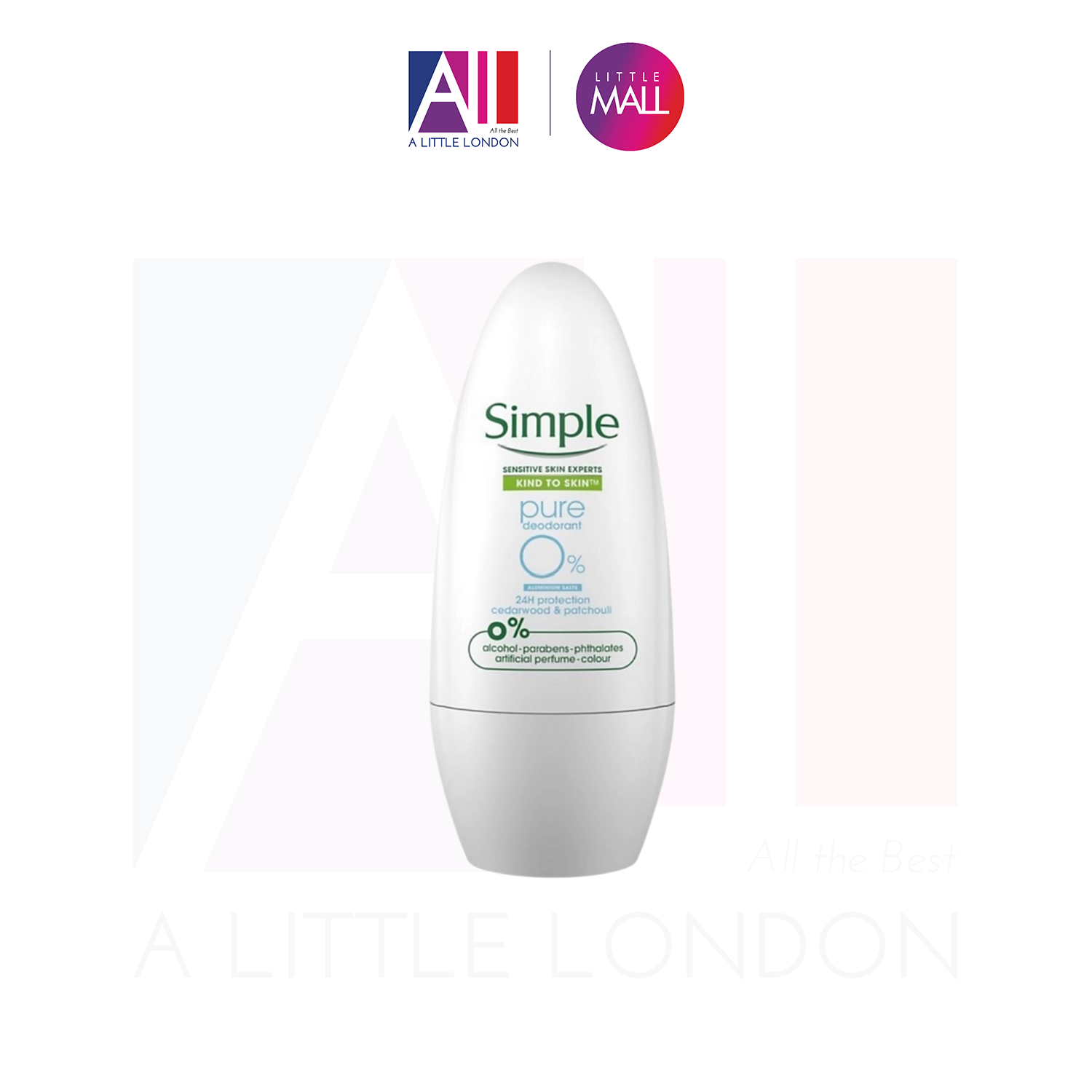 Lăn khử mùi cho da nhạy cảm Simple Kind To Skin Pure Deodorant 0% 50ml (Bill Anh)