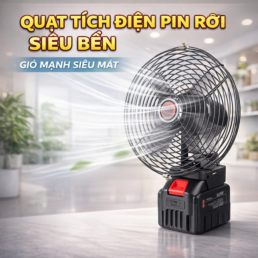 Quạt Tích Điện Siêu Mạnh Pin 10 Cell Lithium – Lõi Đồng Cao Cấp, Gió Mạnh Cực Đã ,Tháo Pin Linh Hoạt
