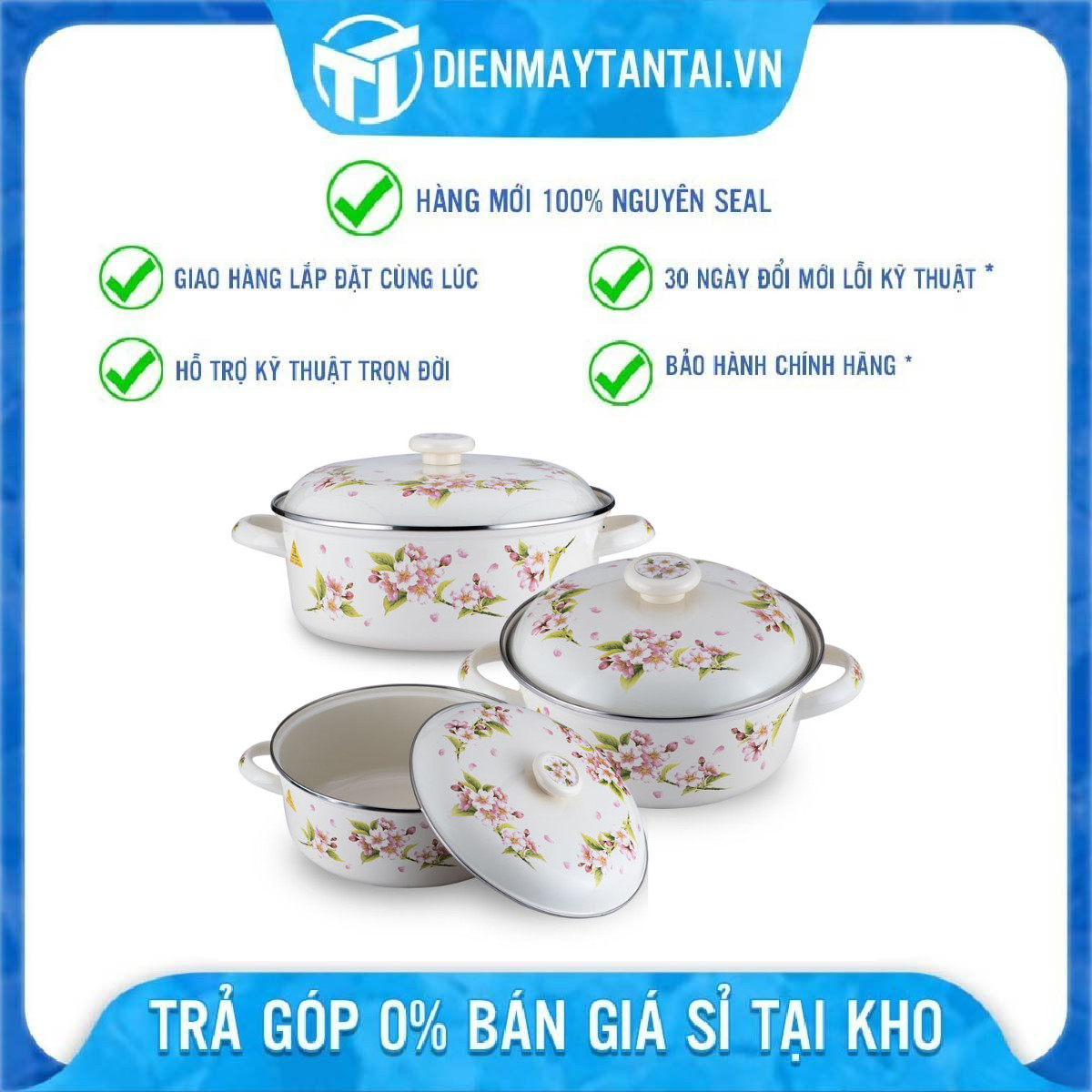 Bộ 03 nồi tráng men FUJIHORRO (18cm, 20cm, 22cm) Hoa Hà Lan SYM-332, Sử dụng bếp từ