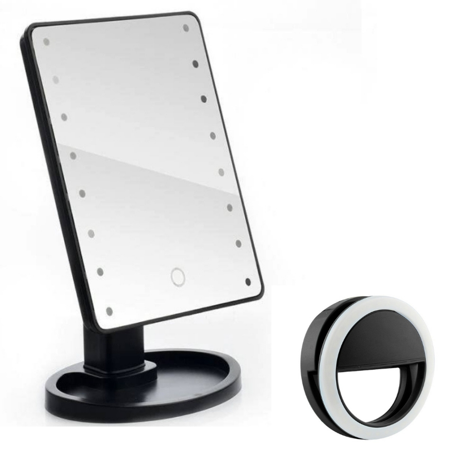 Gương Trang Điểm Đèn Led Để Bàn - Tặng Đèn Led Selfie