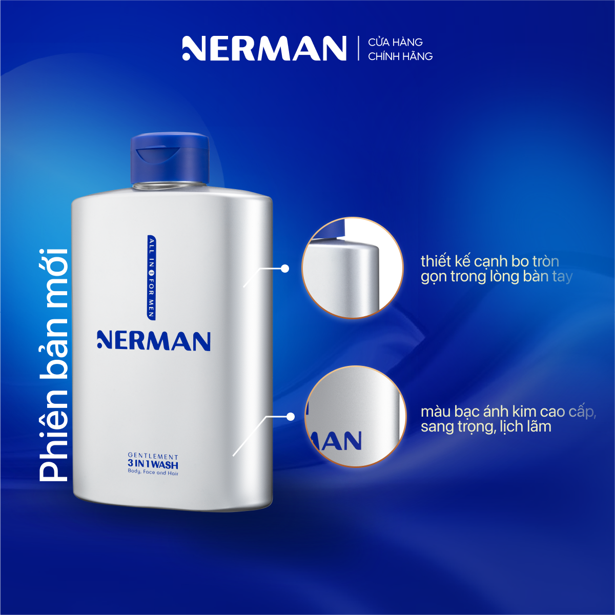 Combo Manly Nerman - Sữa tắm gội hương nước hoa cao cấp 350ml &amp; Gel rửa mặt ngừa mụn 100ml