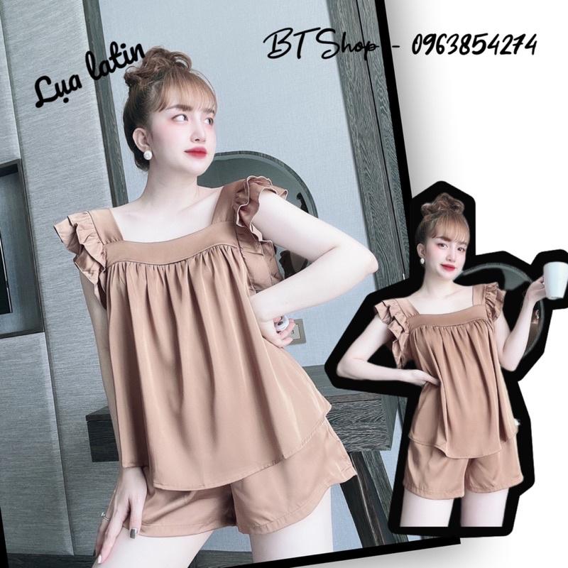 Đồ ngủ mặc nhà lụa latin tay cánh tiên trơn freesize 42-57kg