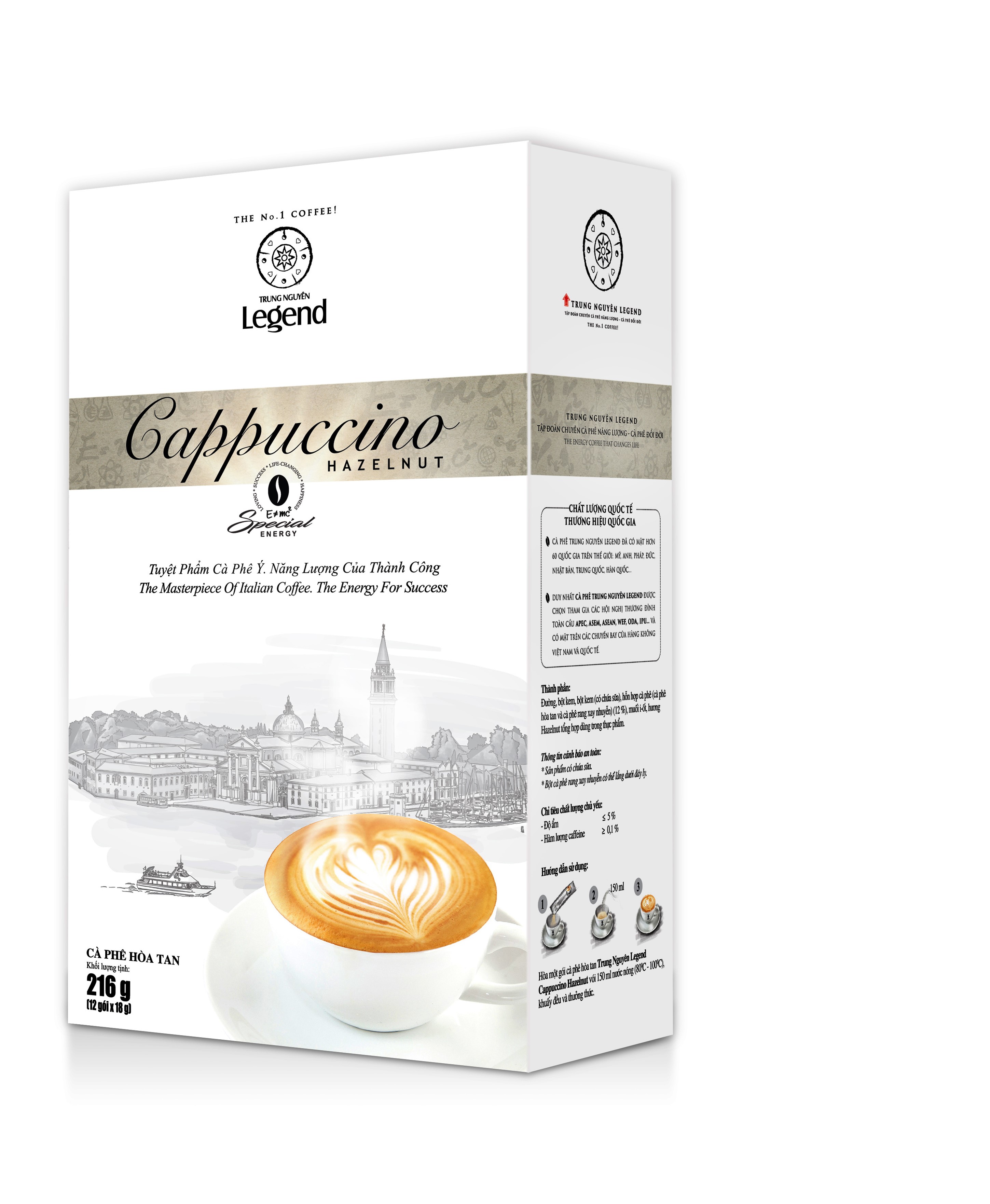 Trung Nguyên Legend - Cà phê hoà tan rang xay Cappuccino Hazelnut - Hộp 12 gói x 18gr