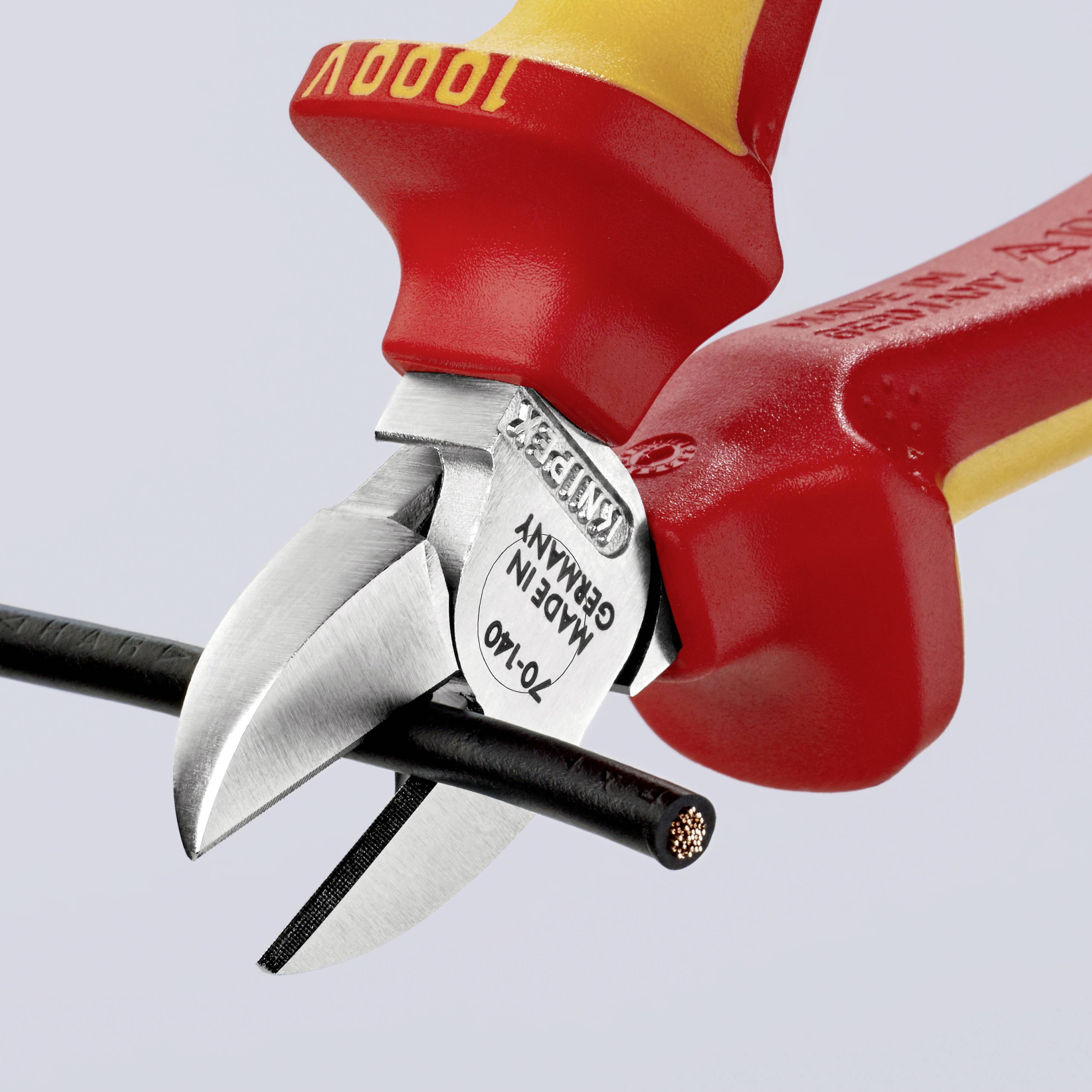 Kìm Cắt Mũi Thon Diagonal Knipex 70 06 140 Lưỡi Tôi 62 HRC, Cộng Lực 20%, Chiều Dài 140mm & Tay Cầm Cách Điện VDE 1000 Volt - Sản Xuất Tại Đức
