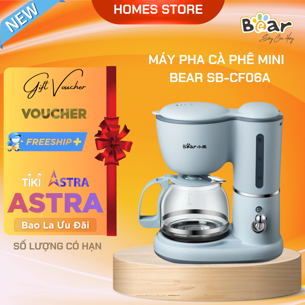 Máy Pha Cà Phê BEAR BEAR SB-CF06A Kiêm Pha Trà Thiết Kế Sang Trọng Phù Hợp Mọi Không Gian Dung Tích 0.6 Lít Công Suất 550 W - Hàng Chính Hãng