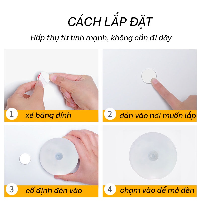 Đèn Cảm Ứng Thông Minh Có Công Tắt, Đèn Led  Dán Tường Không Dây, Góc Cảm Ứng Rộng, Thích Hợp Cho Mọi Không Gian