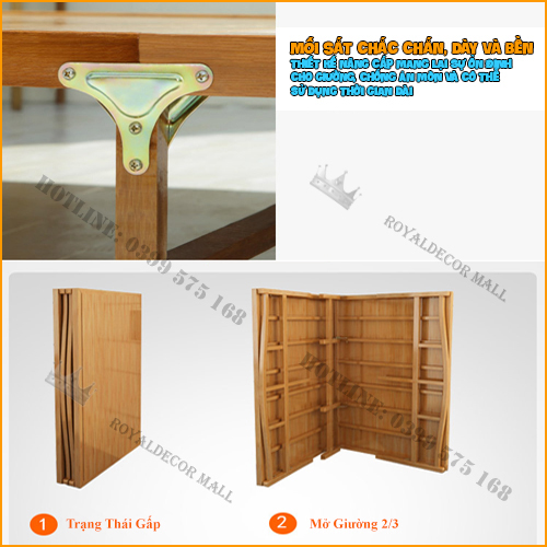 Giường Tre Gấp Gọn Thông Minh, Nằm Thư Giãn 100% Bằng Tre Tự Nhiên .KT 195 x 80/100