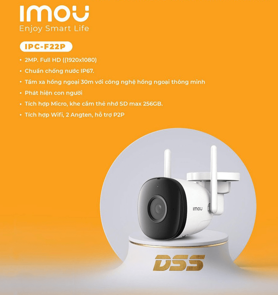 Camera Wifi Ngoài Trời IMOU F22P, F22FP 2MP Chống Nước, Có Mic Thu Âm - Hàng chính hãng