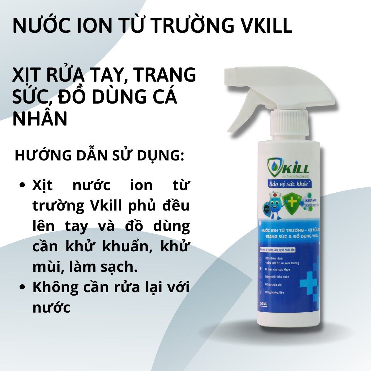 Nước xịt ion từ trường rửa tay, trang sức và đồ dùng KRILL 250ml diệt vi khuẩn, khử mùi và làm sạch, an toàn tuyệt đối